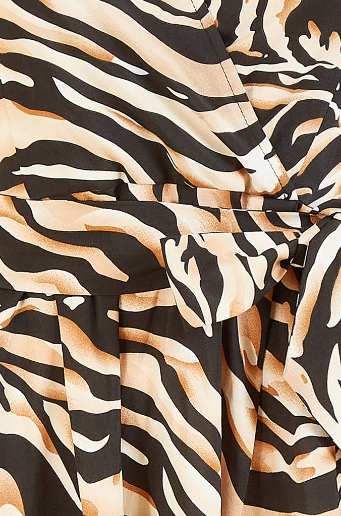 Zebra Print Dipped Hem Wrap Dress Mela London
