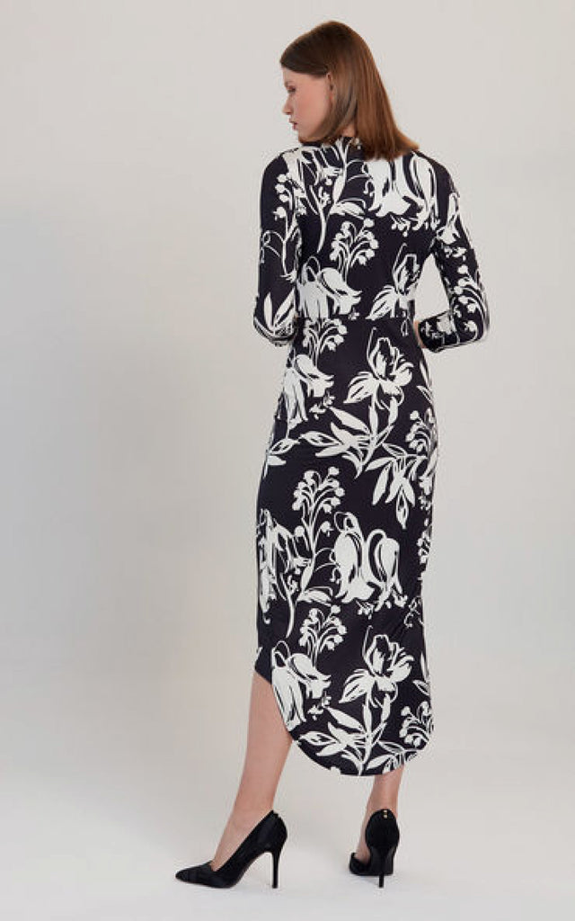 Midi Wrap Dress In Black And White Love and Joy London