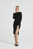 Angeleye High Neck Bodycon Ribbed Midi Dress With Leg Slit