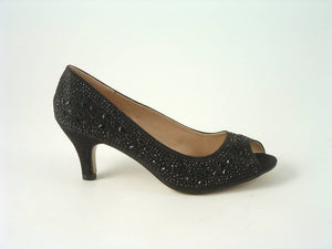 Glitz Shoes Divine Glitter Diamante Mid Heel Peep Toe Court Shoe Glitz Shoes
