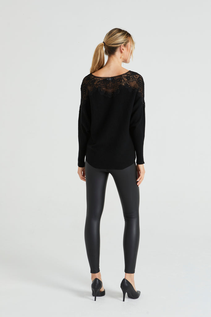 Black Batwing Knitted Jumper with Sequin Angeleye